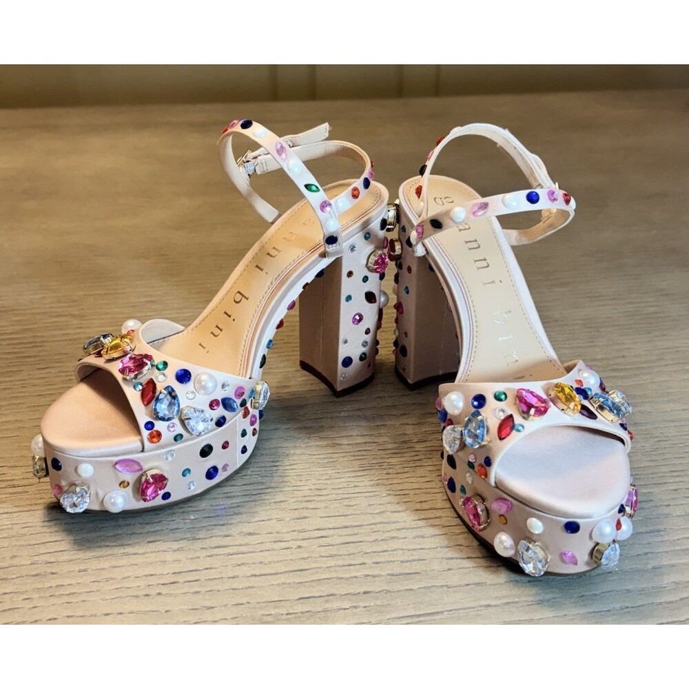 GIANNI BINI Nude Multi-Gem Platform Heels. Size 7.5 - Picture 2 of 9